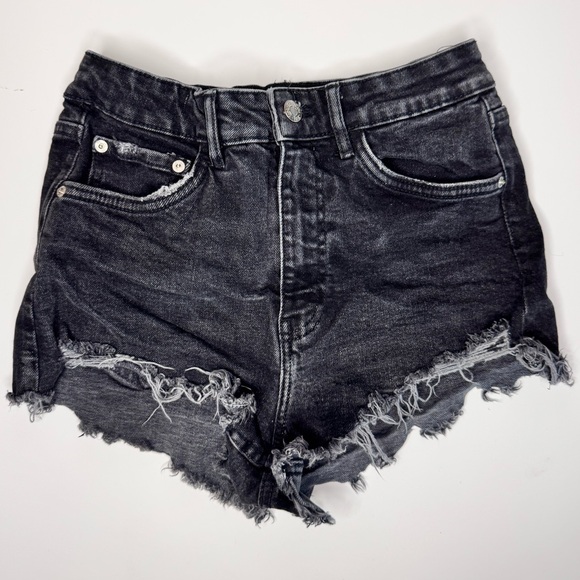 Zara Black Distressed Denim Shorts Size 4 - Picture 1 of 4